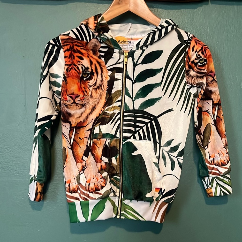 - New with Tag kids Aviator Nation Zip up  Velvet TIGER  hoodie Size 12